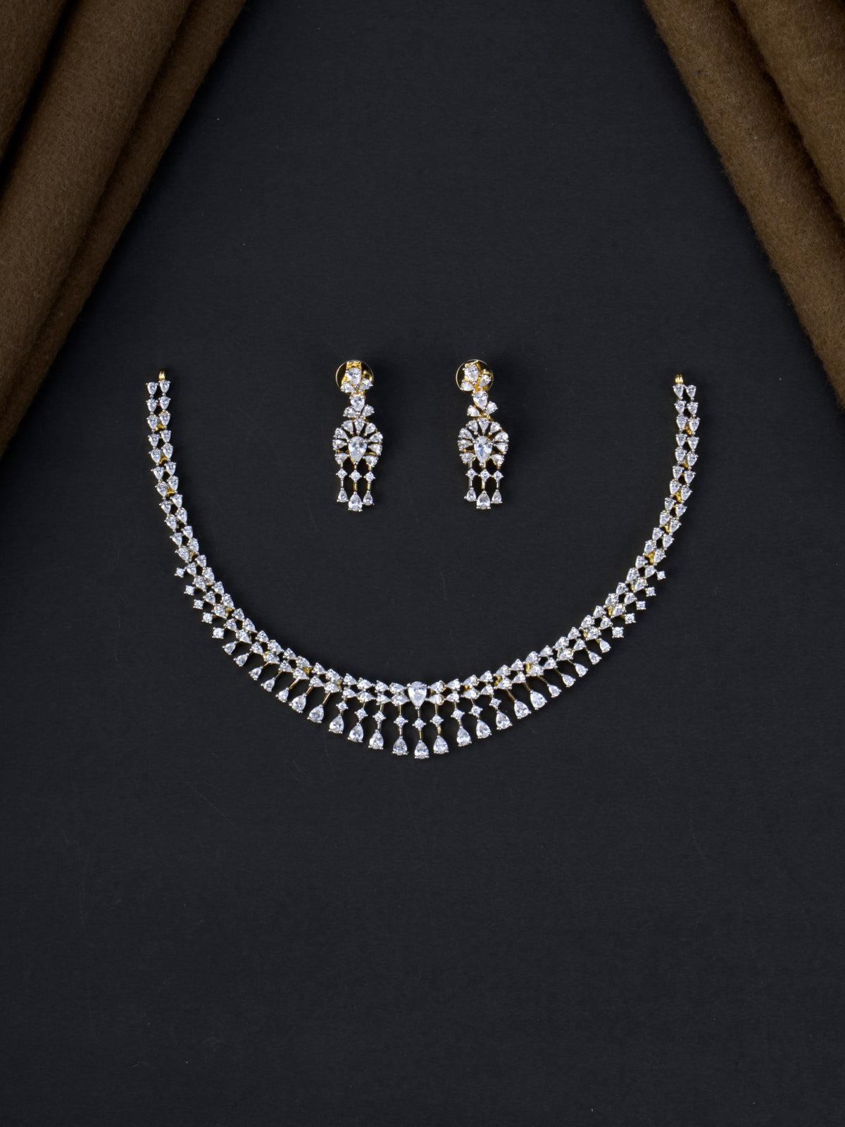 Himabindu AD Necklace Set - Gold Polish full set