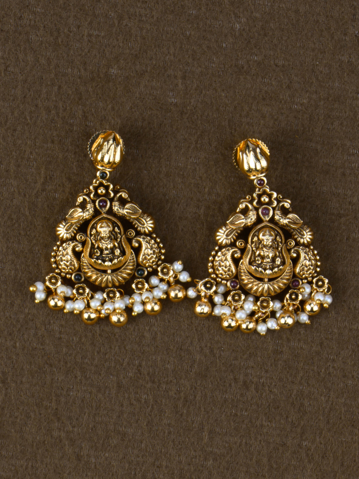 Mukula Lakshmi Temple Necklace Set - Red earrings