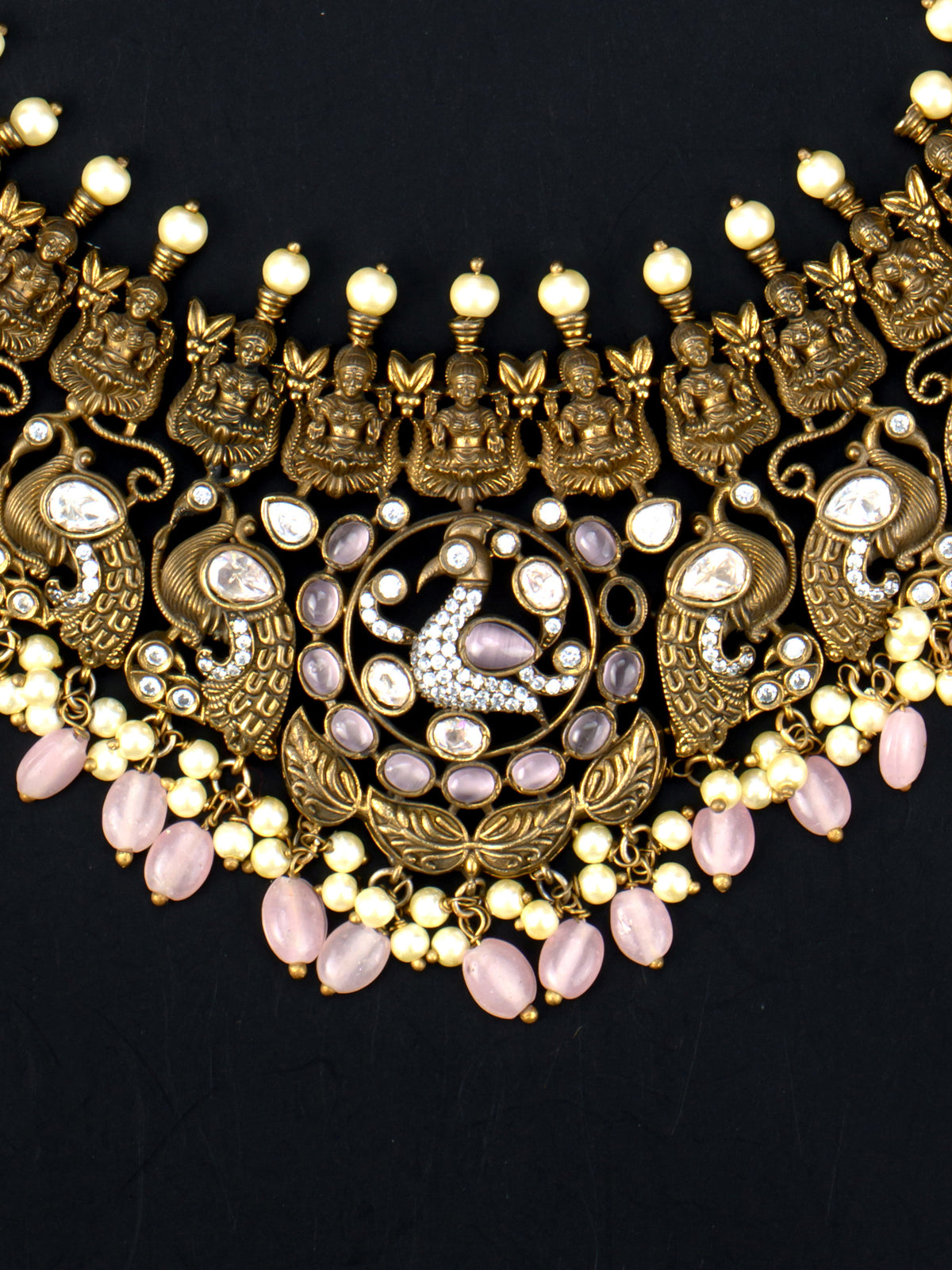 Mahalakshmi Mayuri Victorian Necklace - Pink close-up