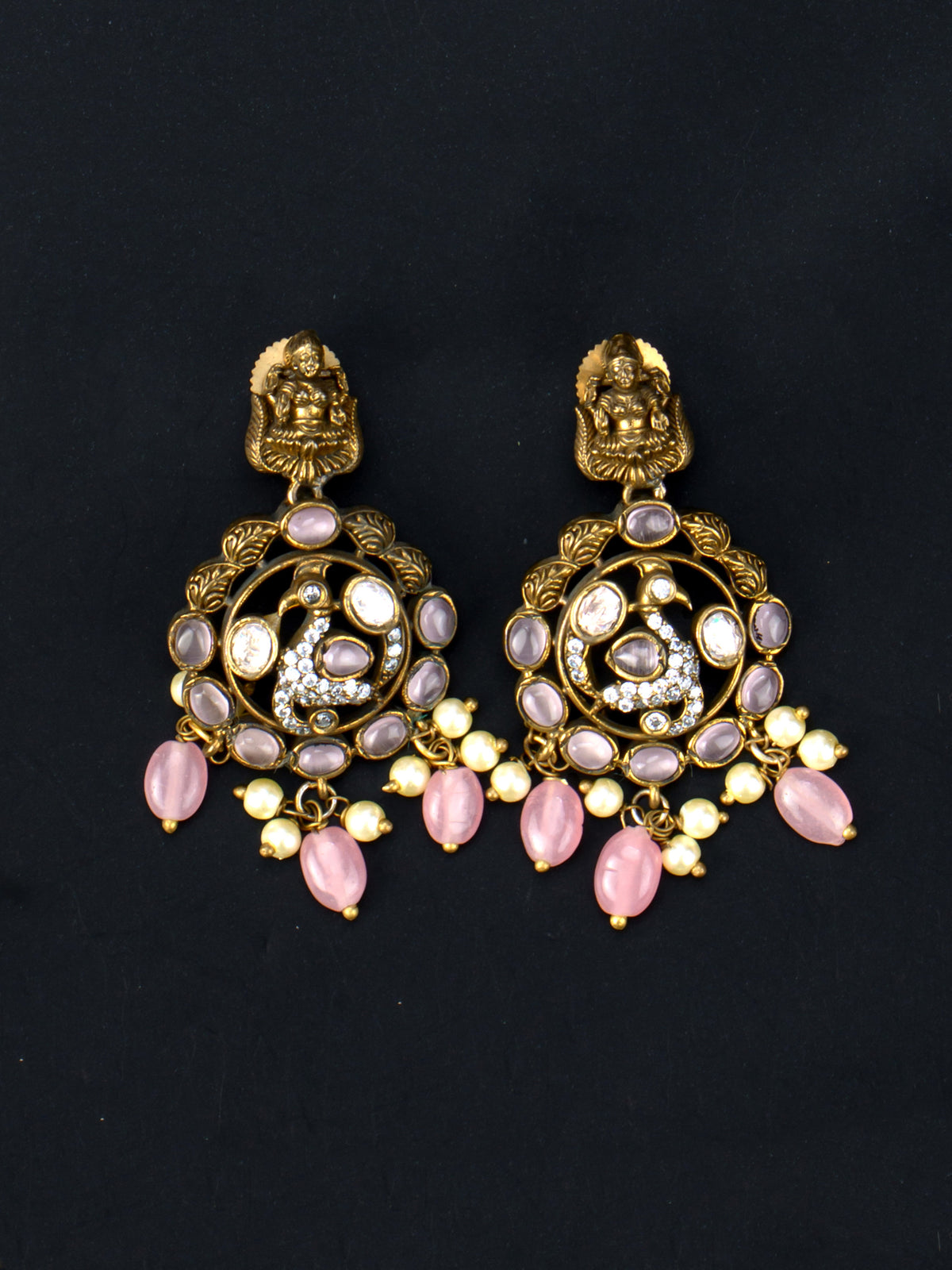 Mahalakshmi Mayuri Victorian Necklace - Pink earrings