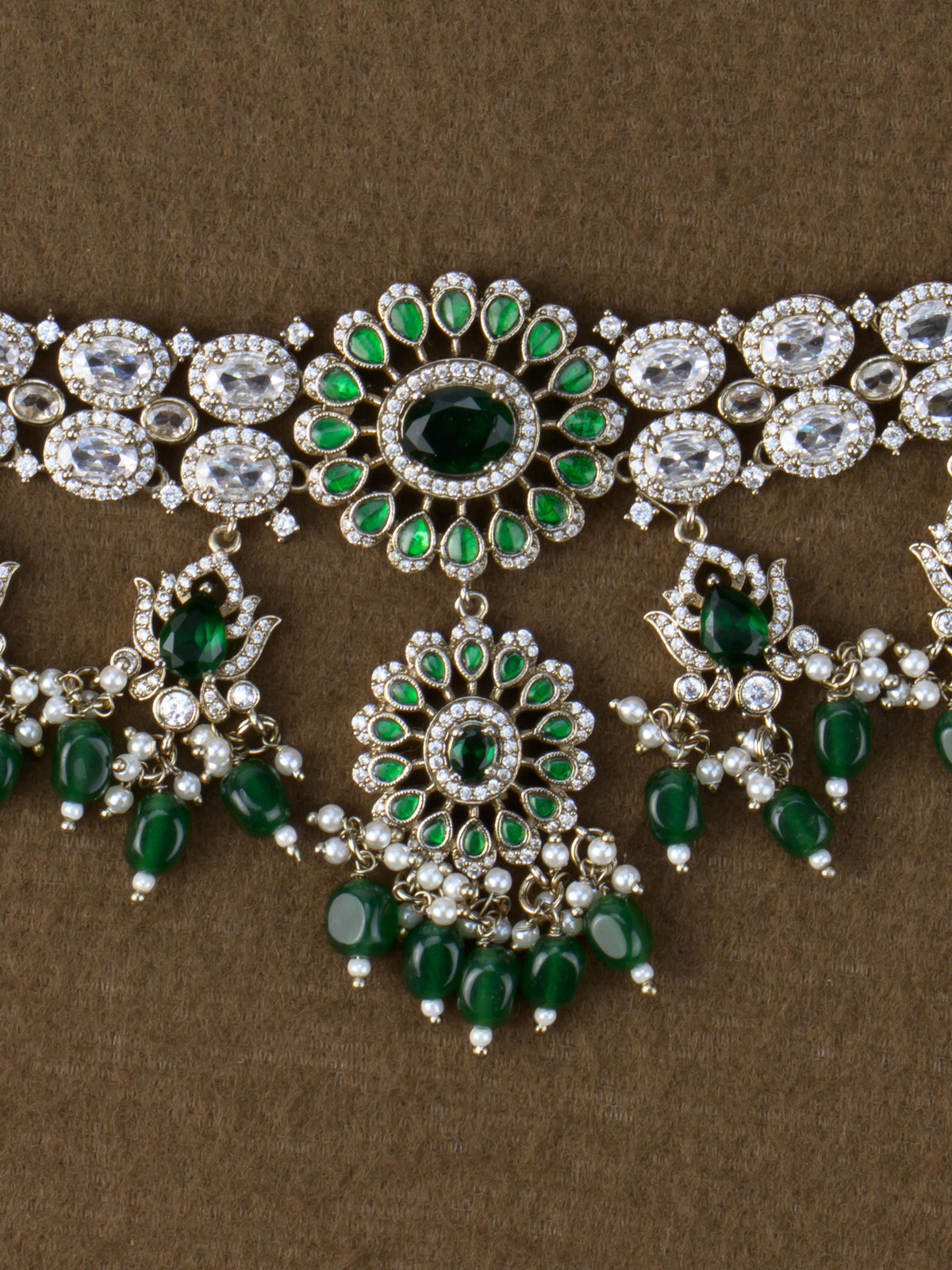 Padmavati Victorian AD Choker Set - Green close-up