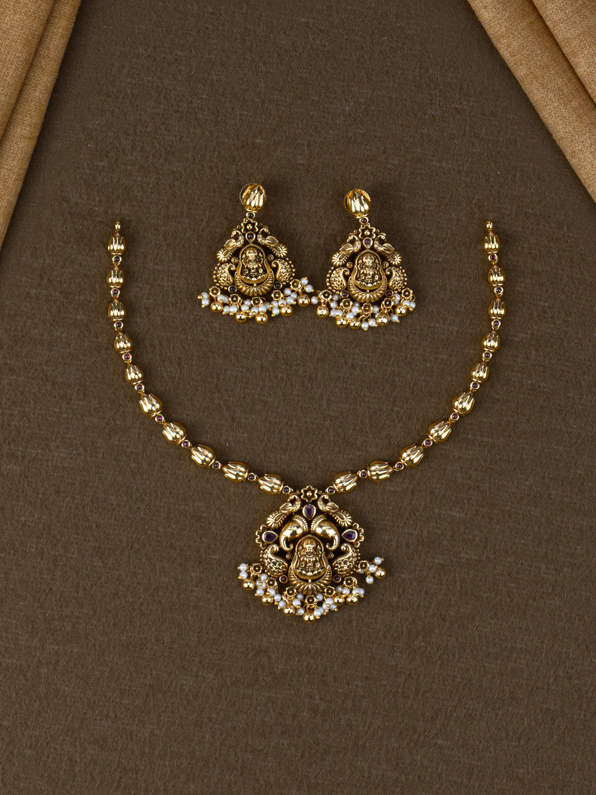 Mukula Lakshmi Temple Necklace Set - Red full set