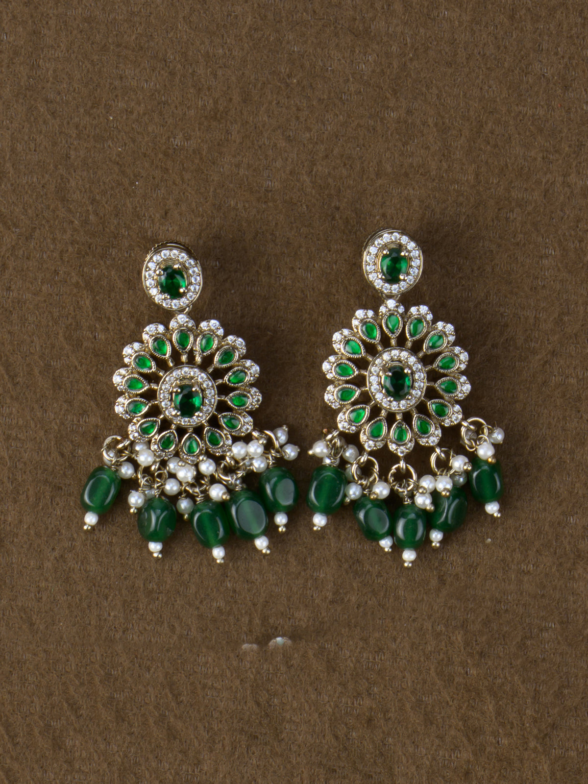 Padmavati Victorian AD Choker Set - Green earrings