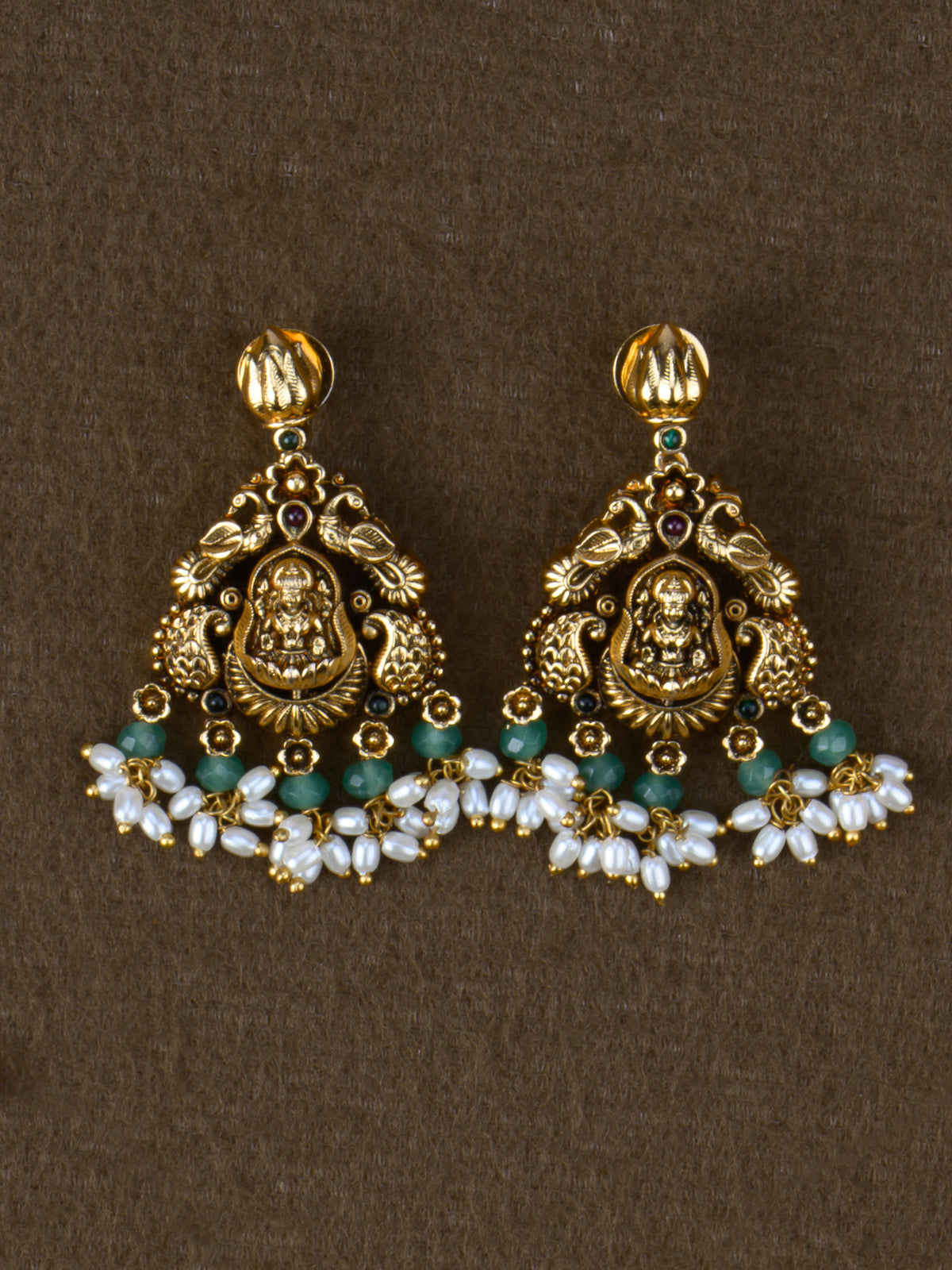 Mukula Lakshmi Temple Necklace Set - Multi earrings