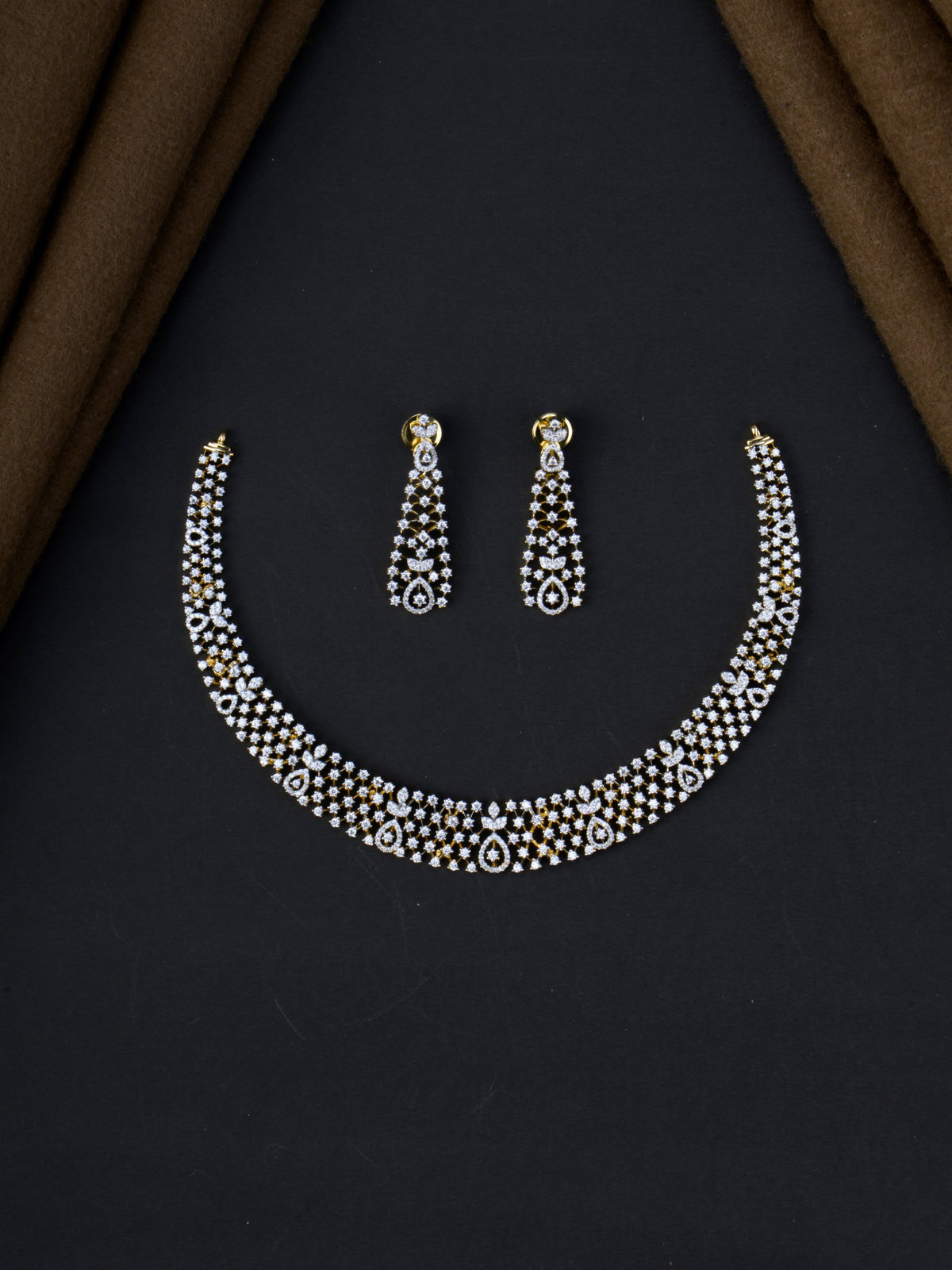 Pallavi AD Necklace Set - Gold Polish full set
