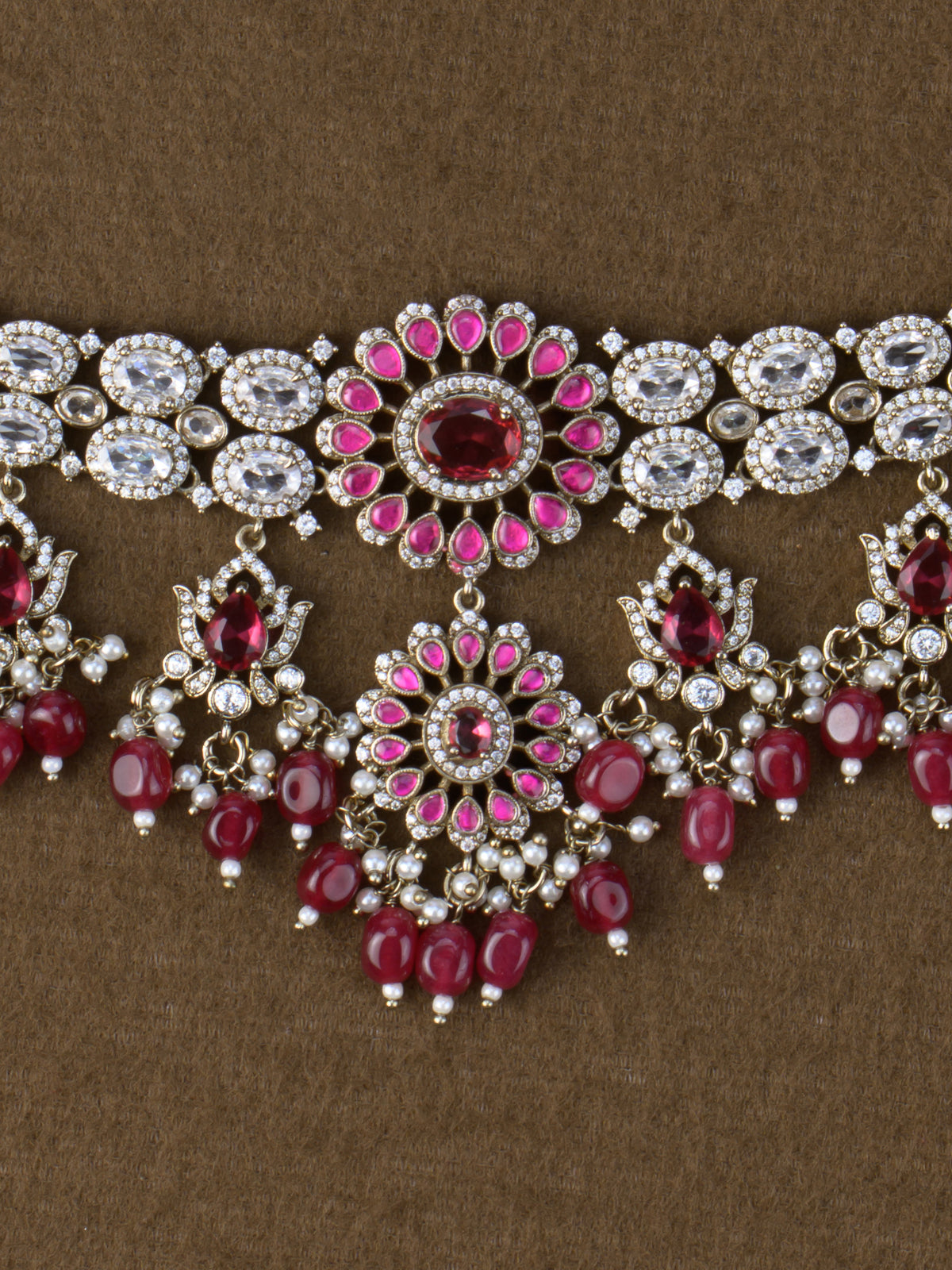 Padmavati Victorian AD Choker Set - Red close-up