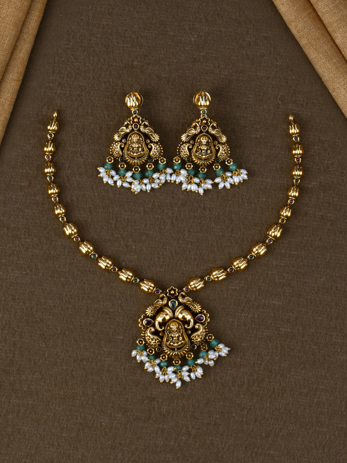 Mukula Lakshmi Temple Necklace Set - Multi full set