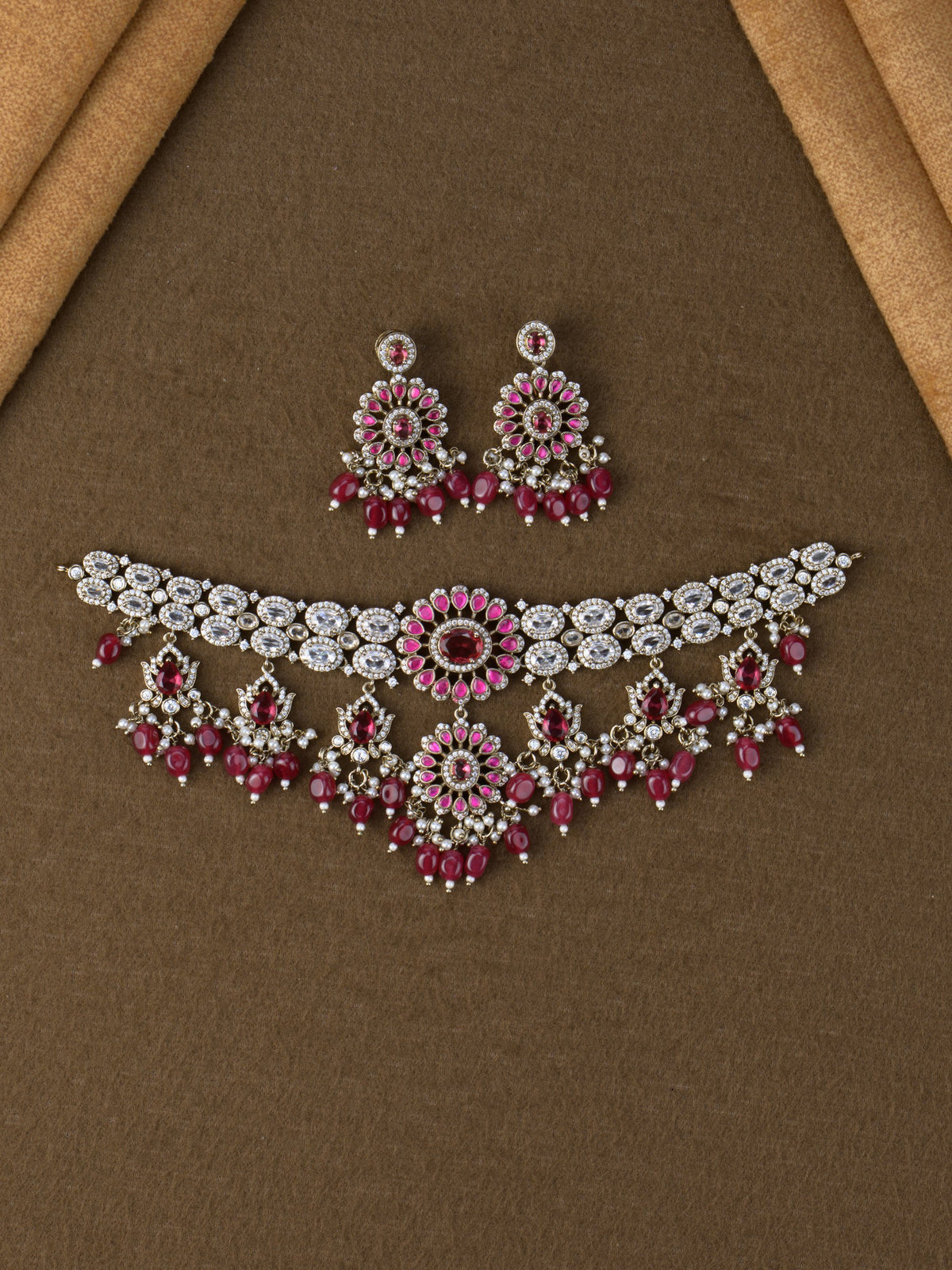 Padmavati Victorian AD Choker Set - Red