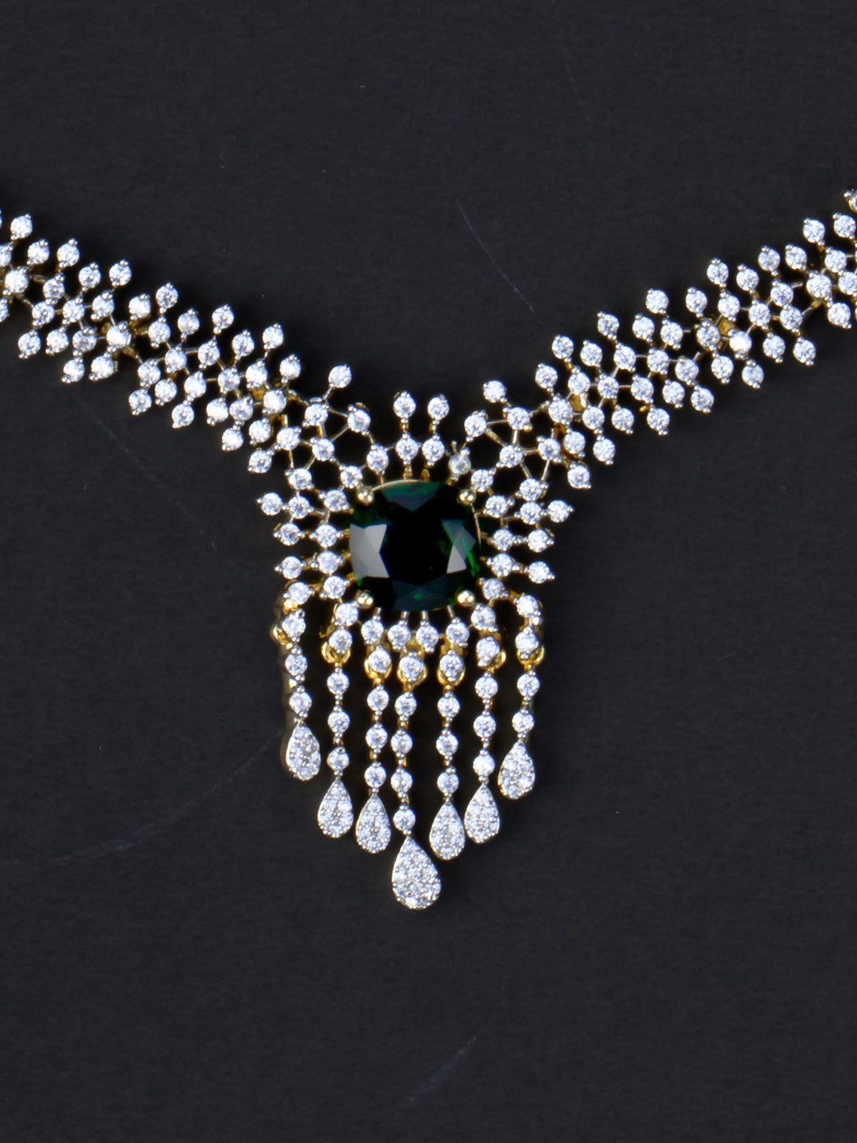 Tarini AD Necklace Set - Emerald Green necklace close-up