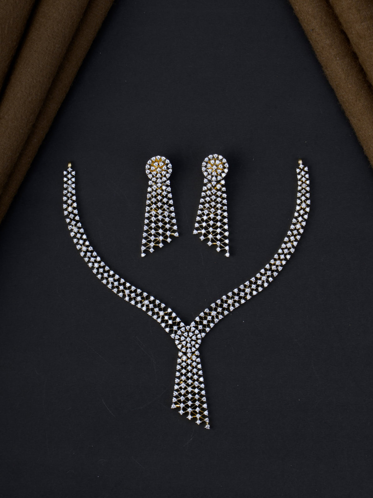 Jaalika AD Necklace Set - Gold Polish full set