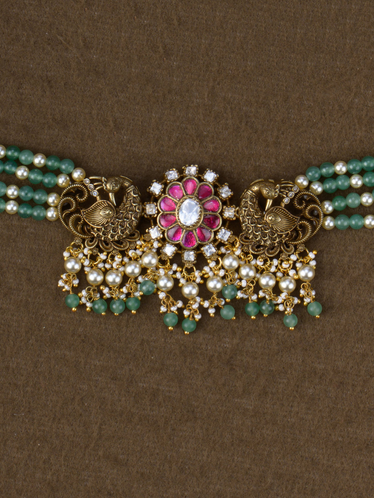 Mayuri Bead Choker Set - Pink - close-up