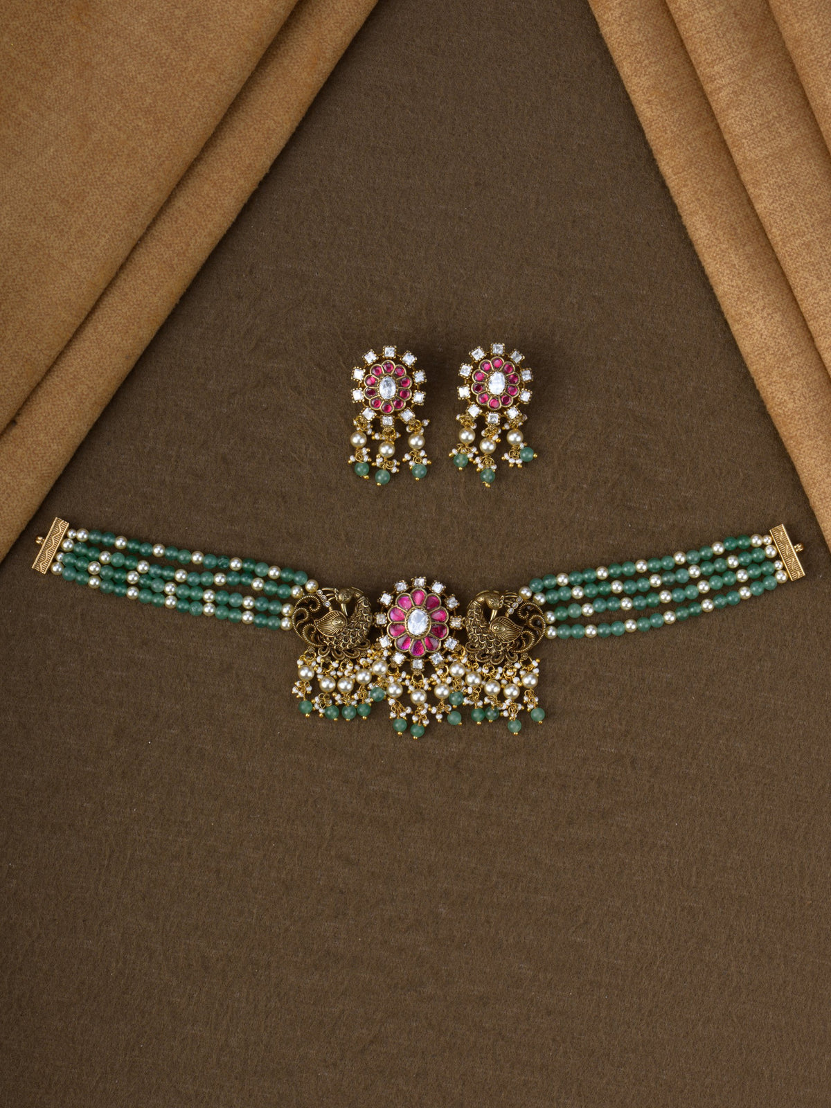 Mayuri Bead Choker Set - Pink - full set