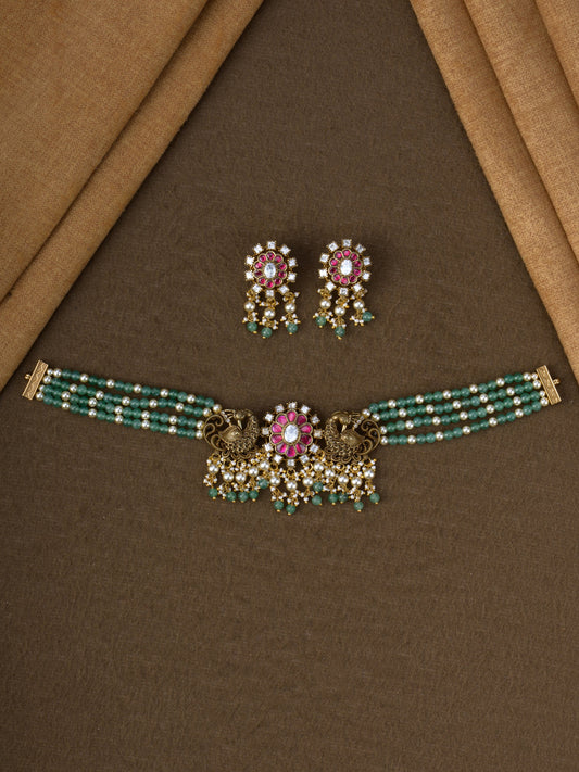 Mayuri Bead Choker Set - Pink - full set