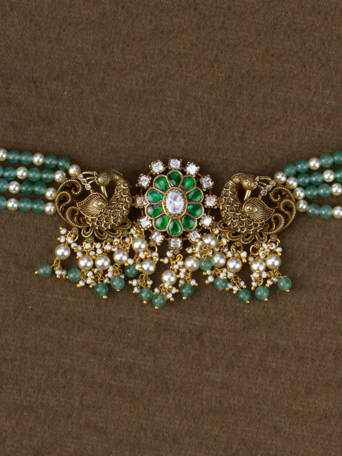 Mayuri Bead Choker Set - Green - close-up