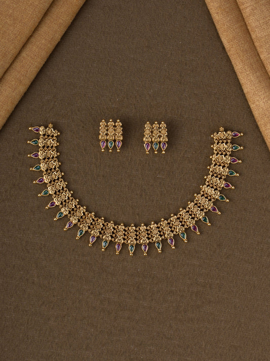 Star floret kemp drop necklace set - Multi