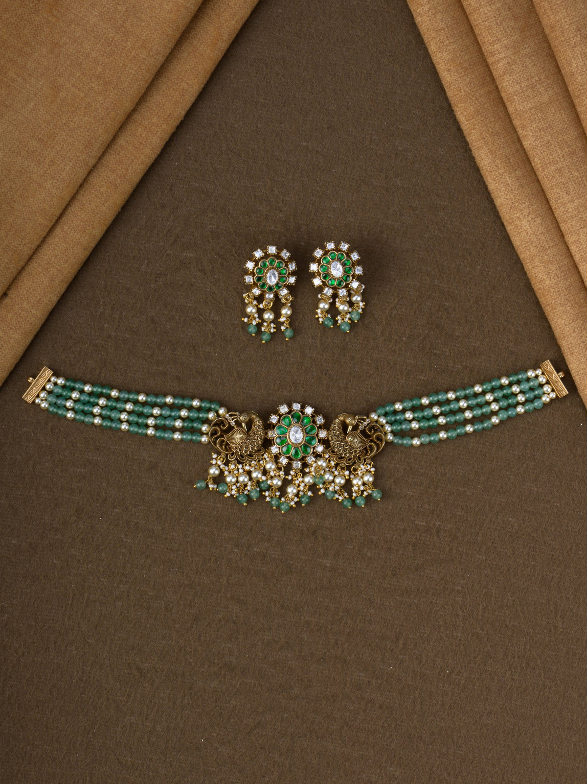 Mayuri Bead Choker Set - Green - full set