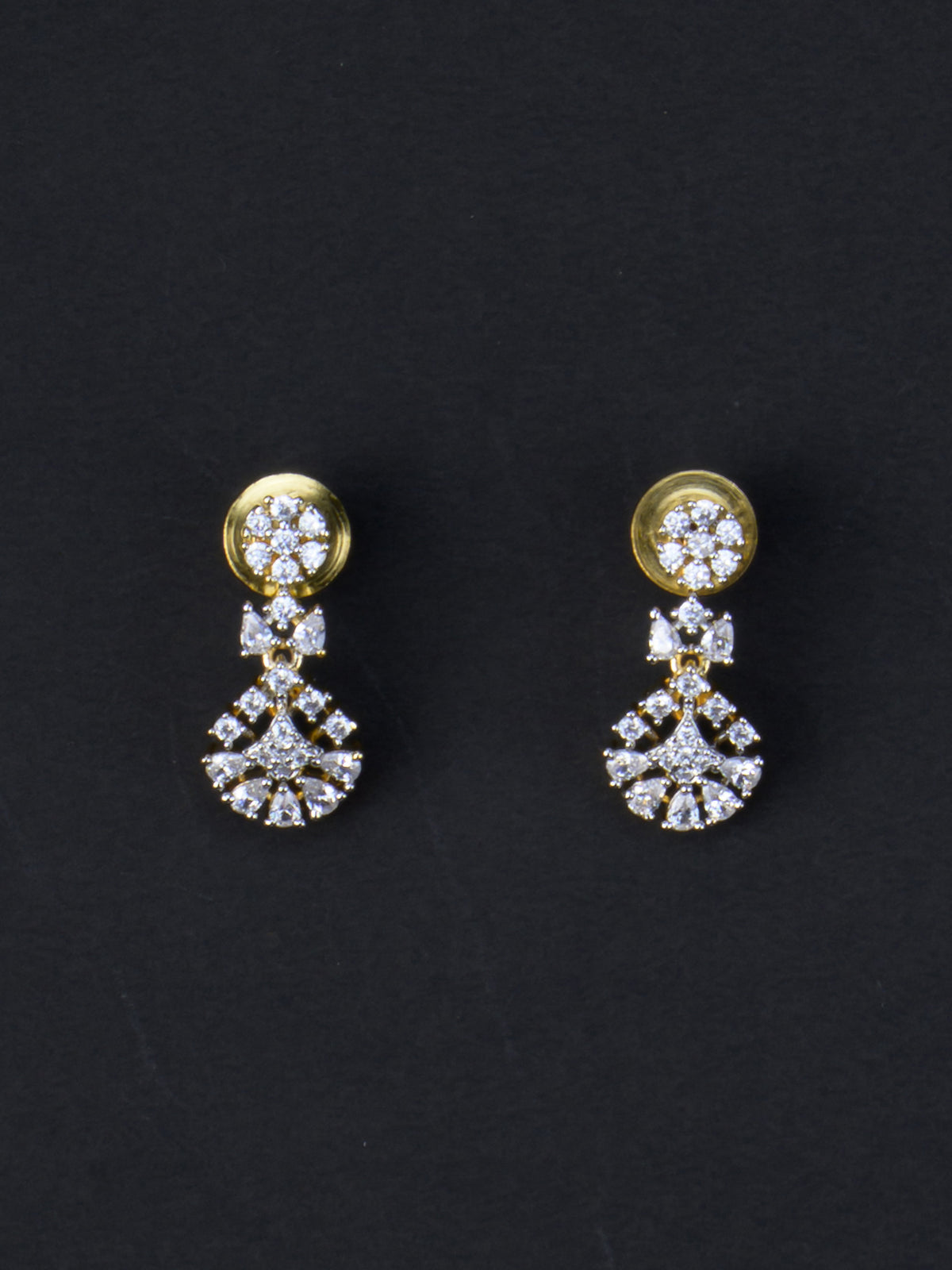 Nakshatra AD Long Necklace Set - Gold Polish earrings