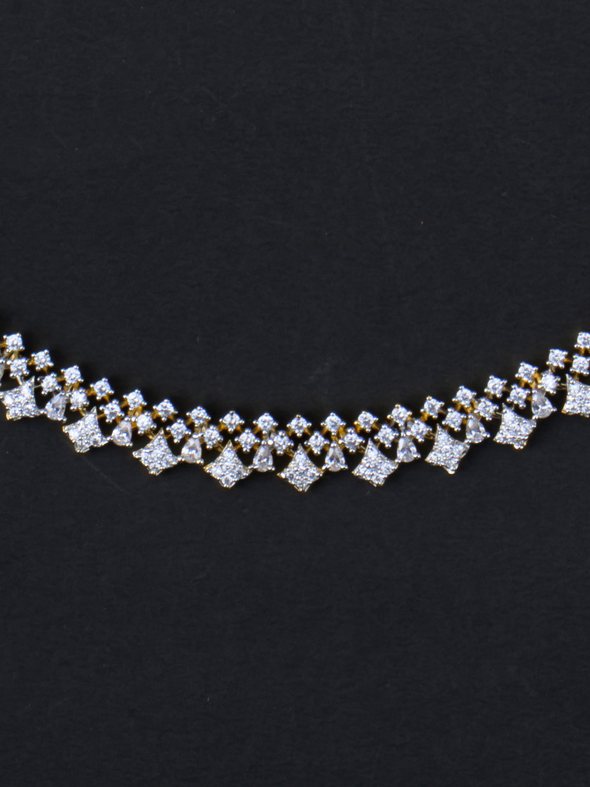 Nakshatra AD Long Necklace Set - Gold Polish necklace close-up