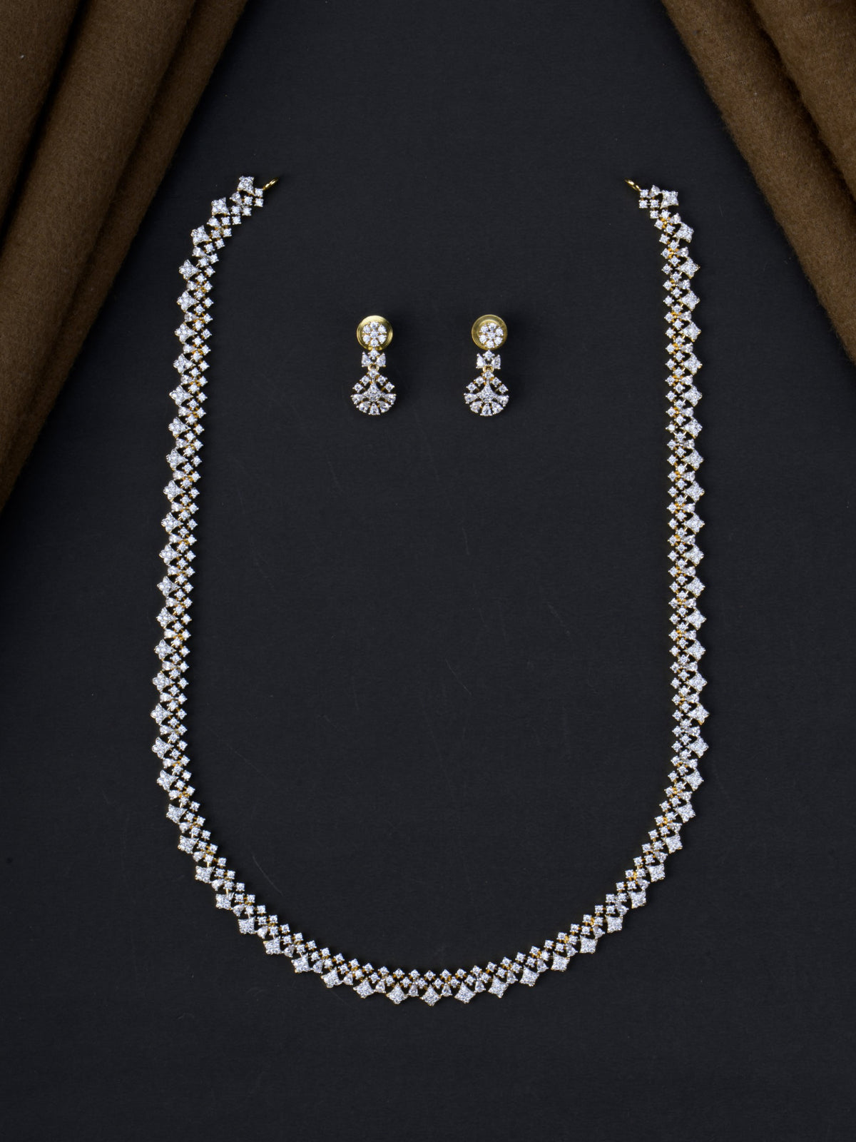 Nakshatra AD Long Necklace Set - Gold Polish full set