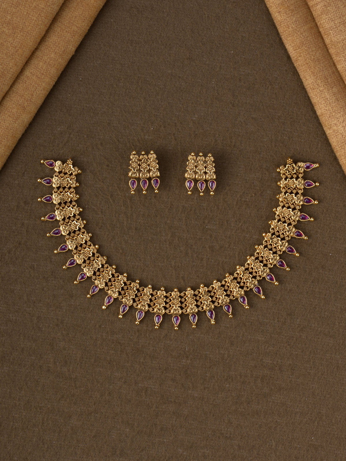 Star floret kemp drop necklace set - Red