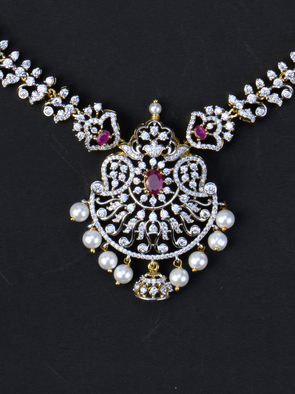 Mukthamani AD Necklace Set - Red necklace close-up