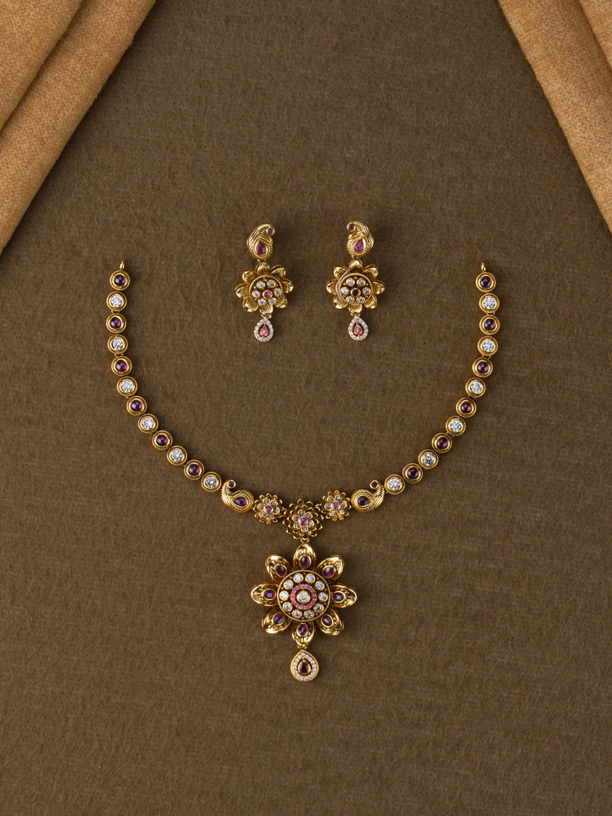 Pushpika Antique Necklace Set - Red