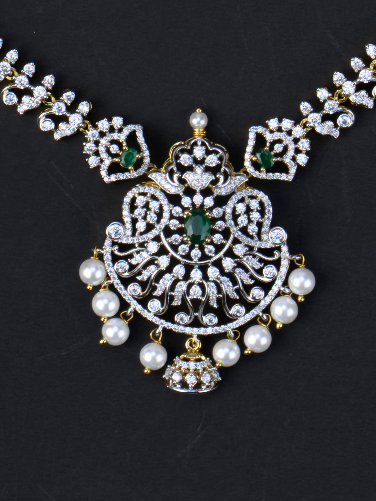 Mukthamani AD Necklace Set - Green necklace close-up