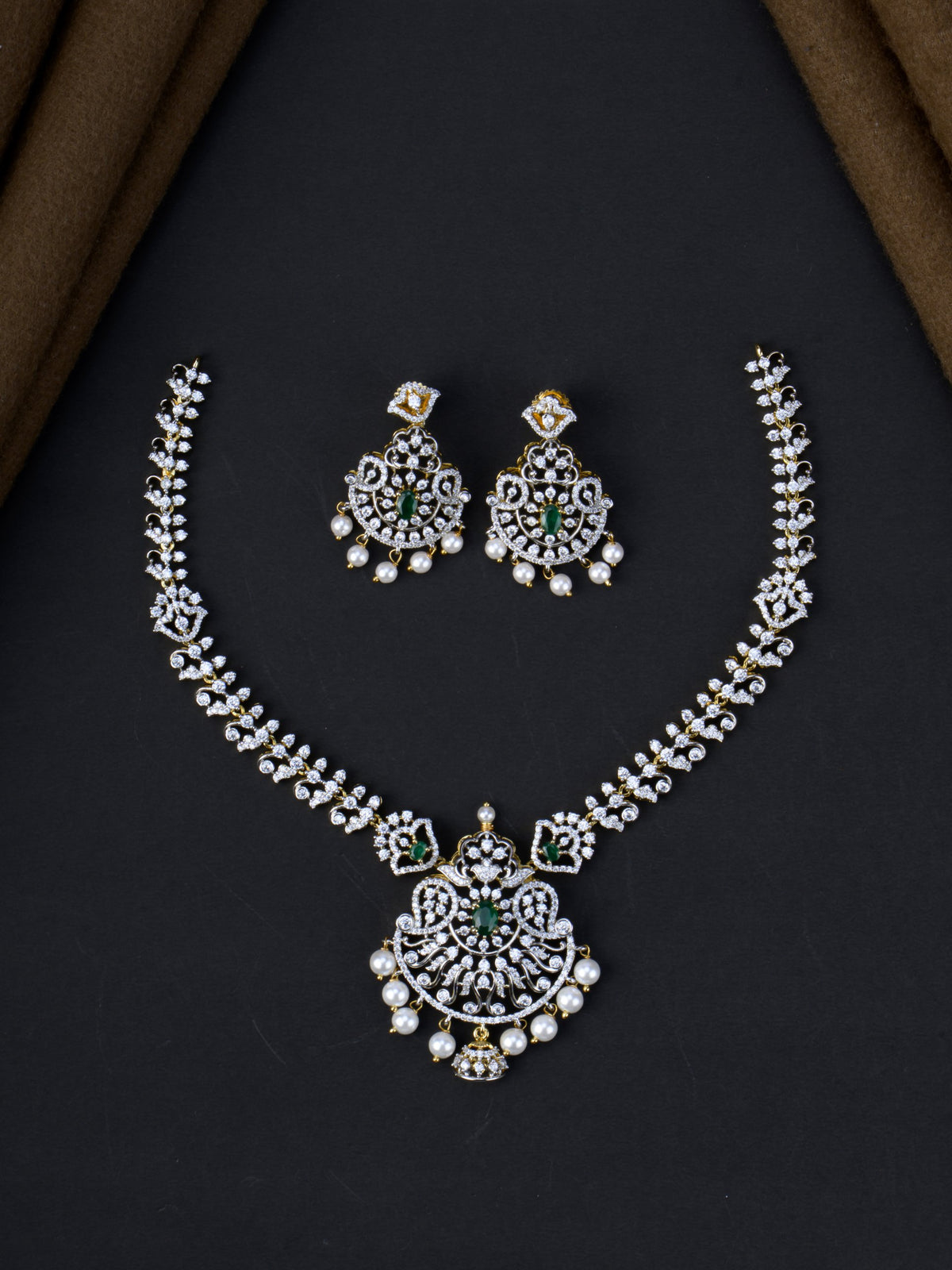 Mukthamani AD Necklace Set - Green full set