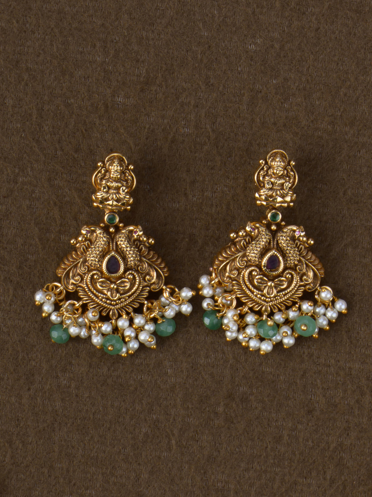 Yugala Lakshmi Temple Necklace Set - earrings