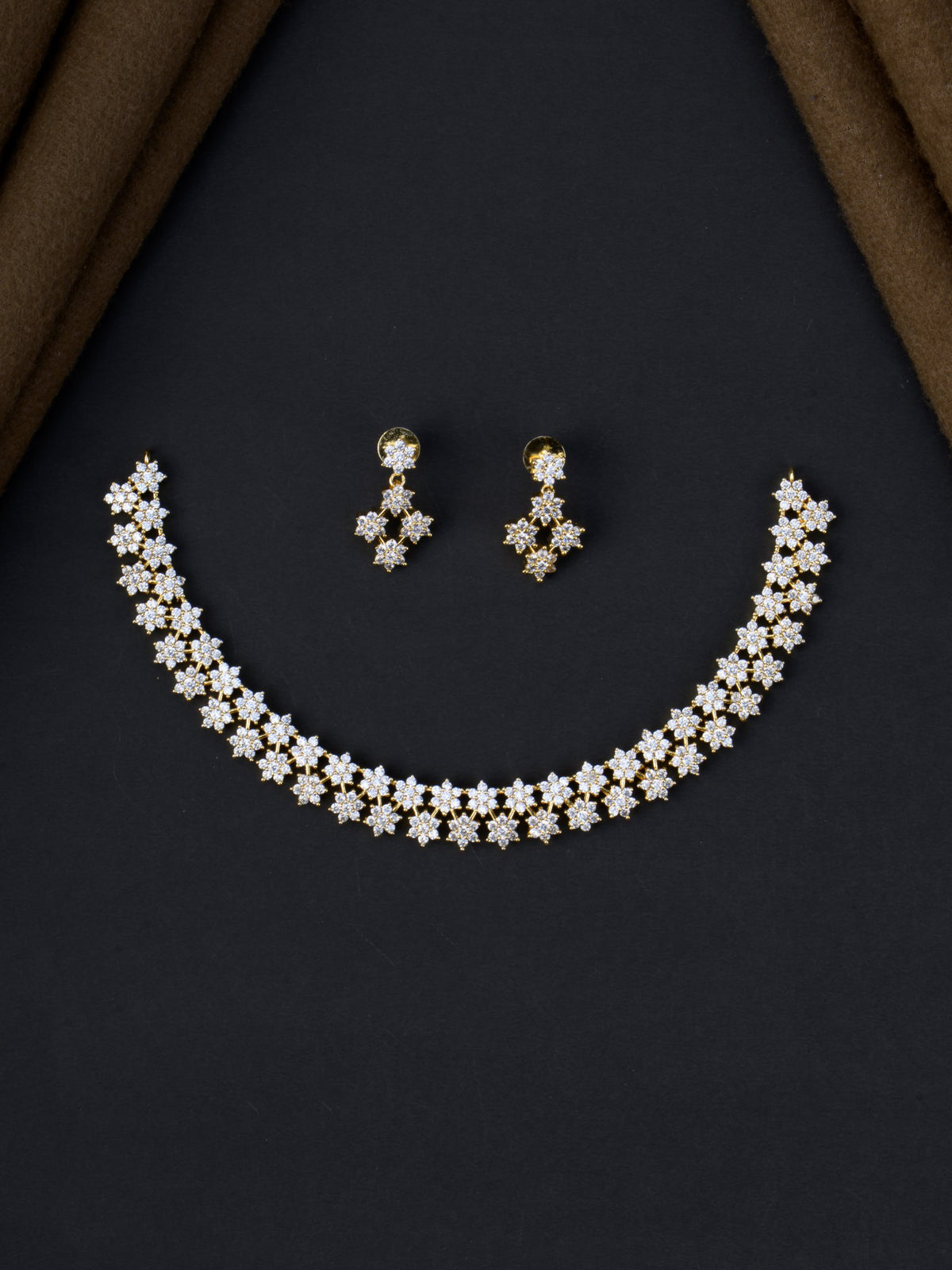 Mullai AD Necklace Set - White full set