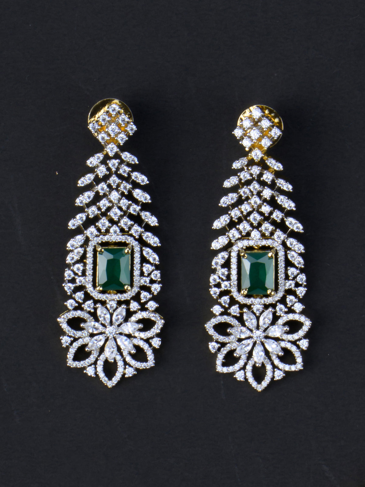 Vasanthika AD Necklace Set - Green earrings