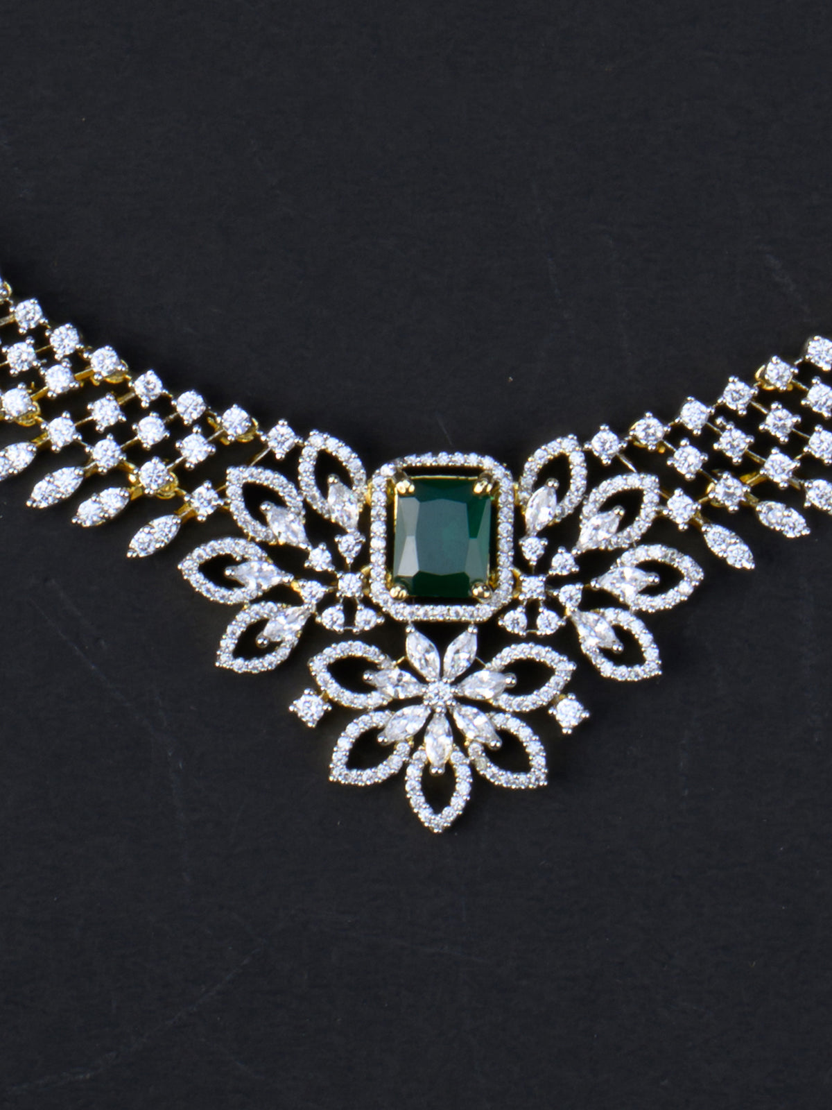 Vasanthika AD Necklace Set - Green necklace close-up