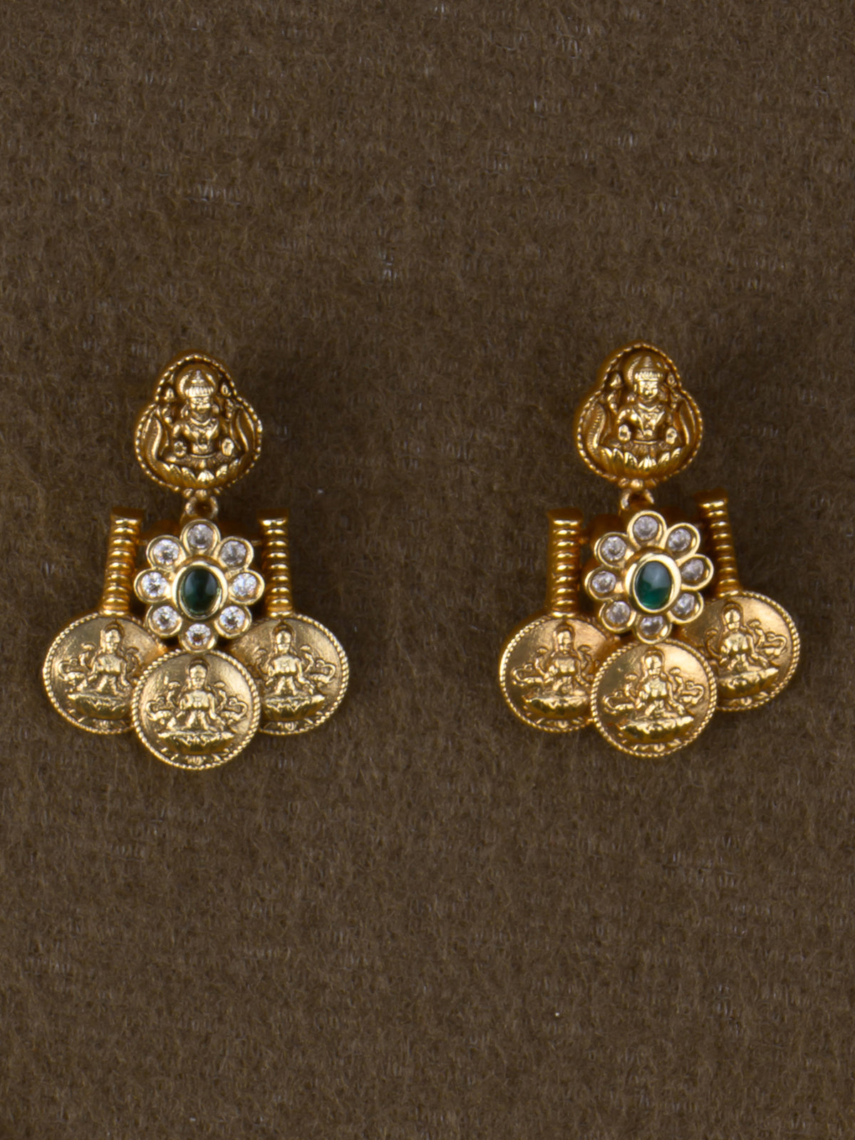 Lakshmi Kasu Temple Necklace Set - earrings