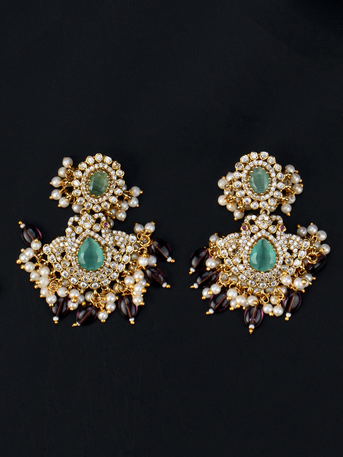 Pushpika AD Mid Haaram - Mint & Purple earrings