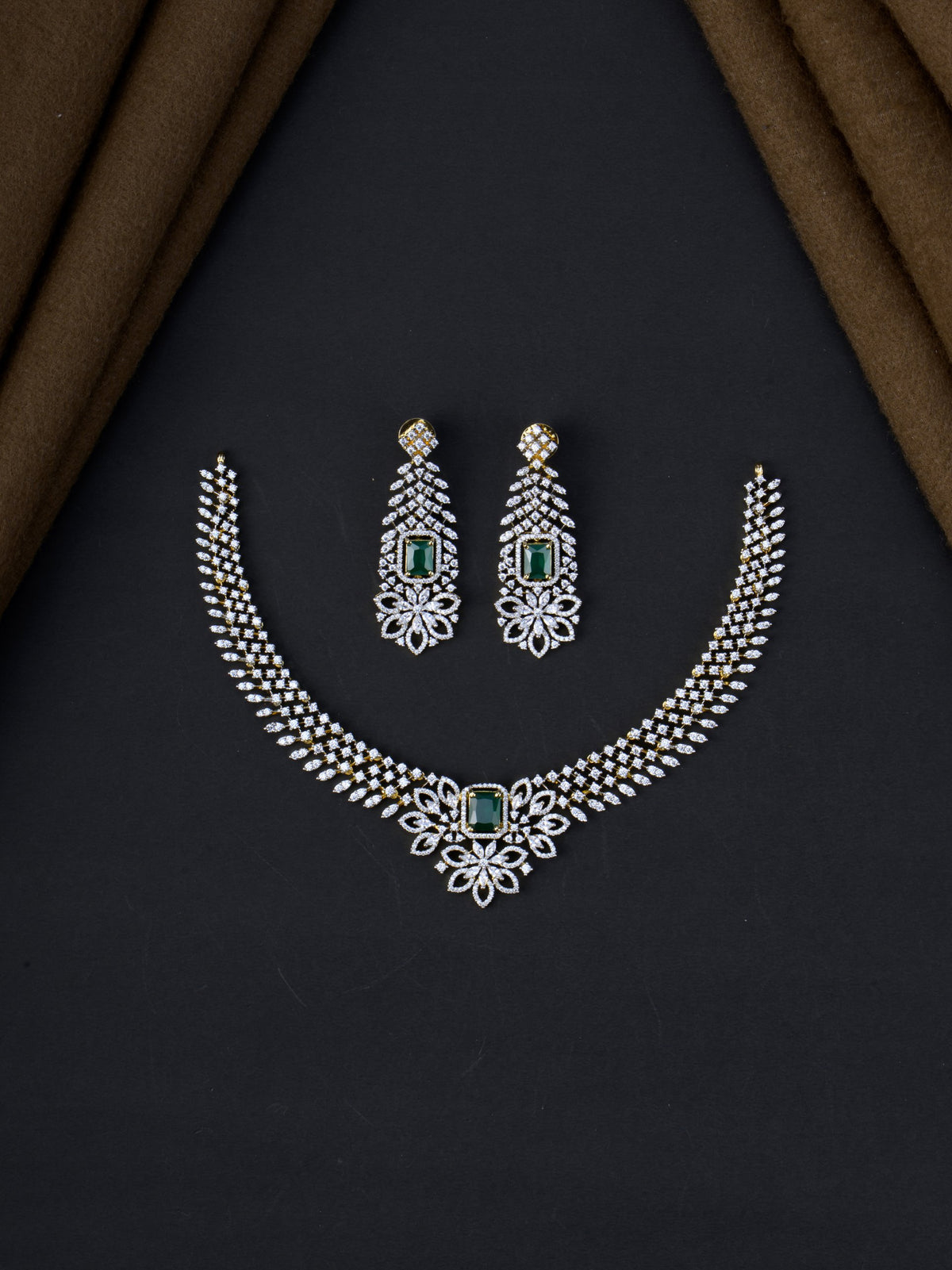 Vasanthika AD Necklace Set - Green full set