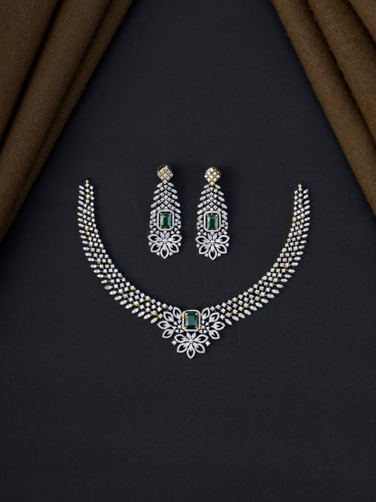 Vasanthika AD Necklace Set - Green full set