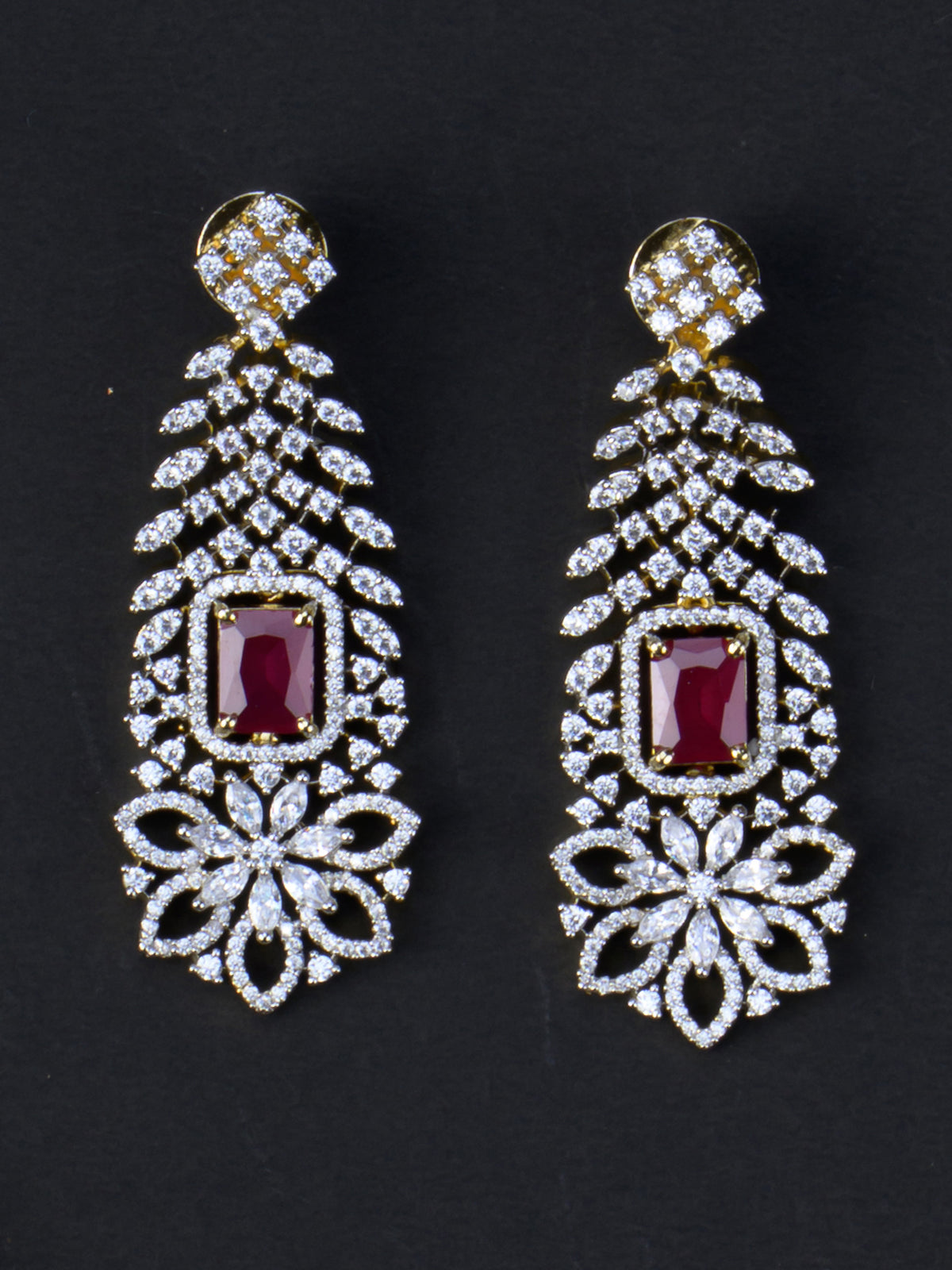 Vasanthika AD Necklace Set - Red earrings