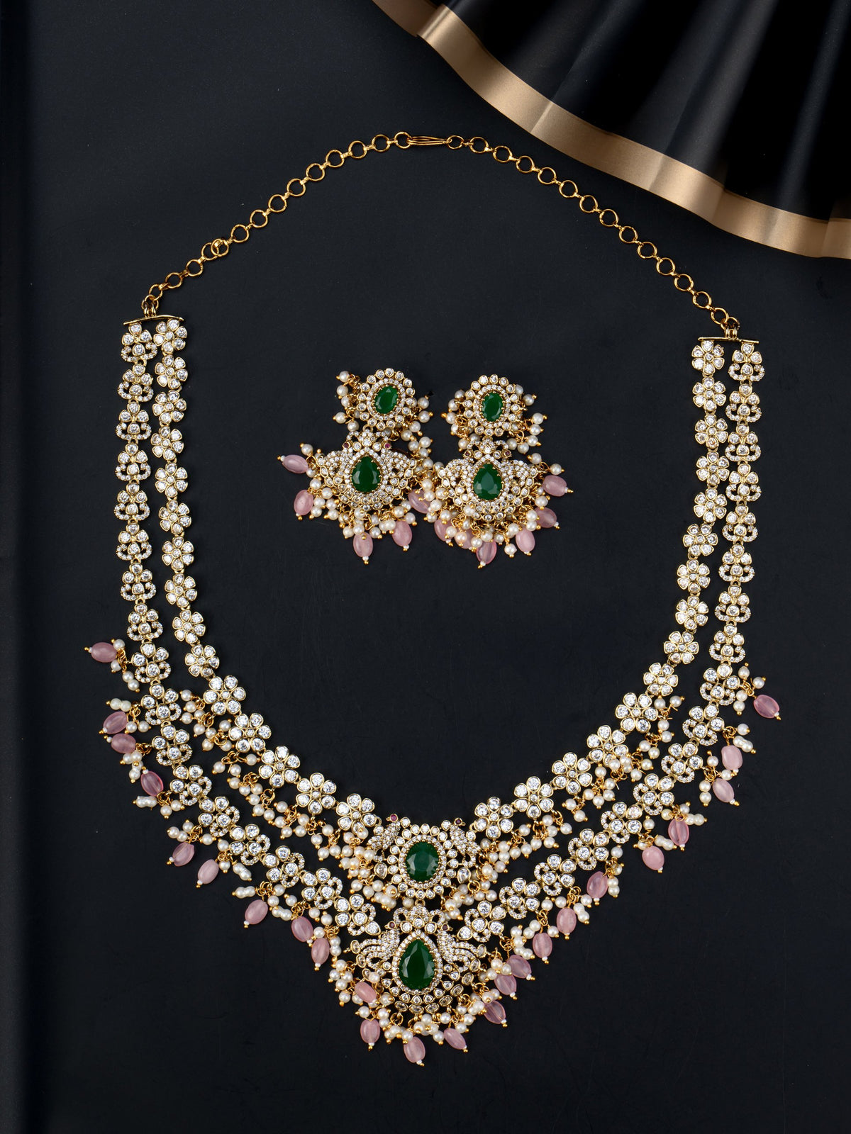 Pushpika AD Mid Haaram - Green & Pink set