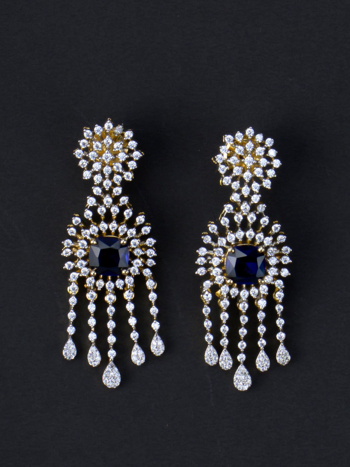 Tarini AD Necklace Set - Sapphire Blue earrings