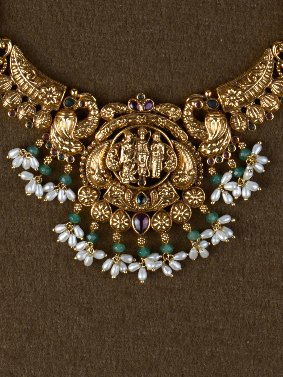 Ram Parivar Temple Necklace Set - pendant close-up