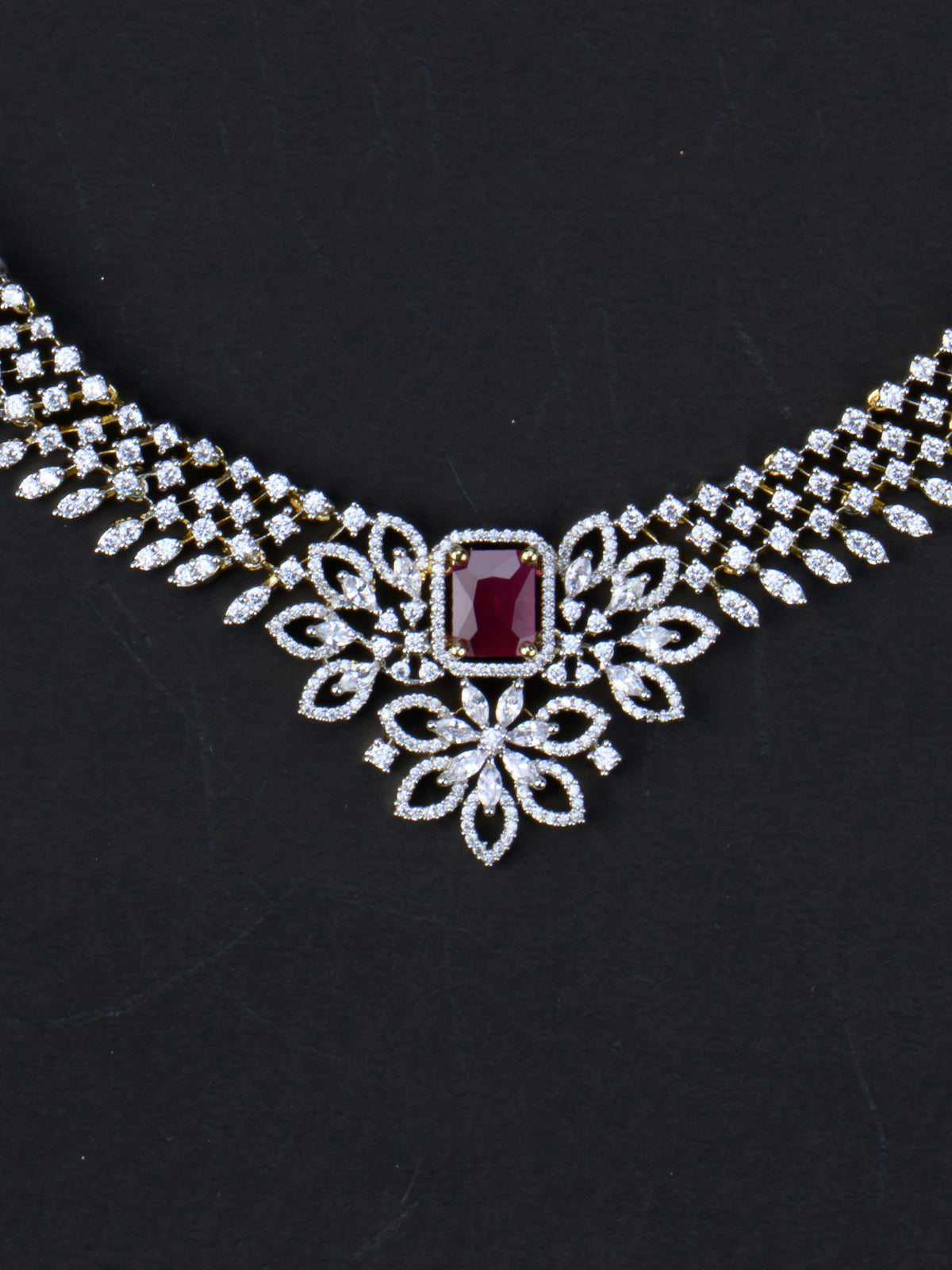 Vasanthika AD Necklace Set - Red necklace close-up