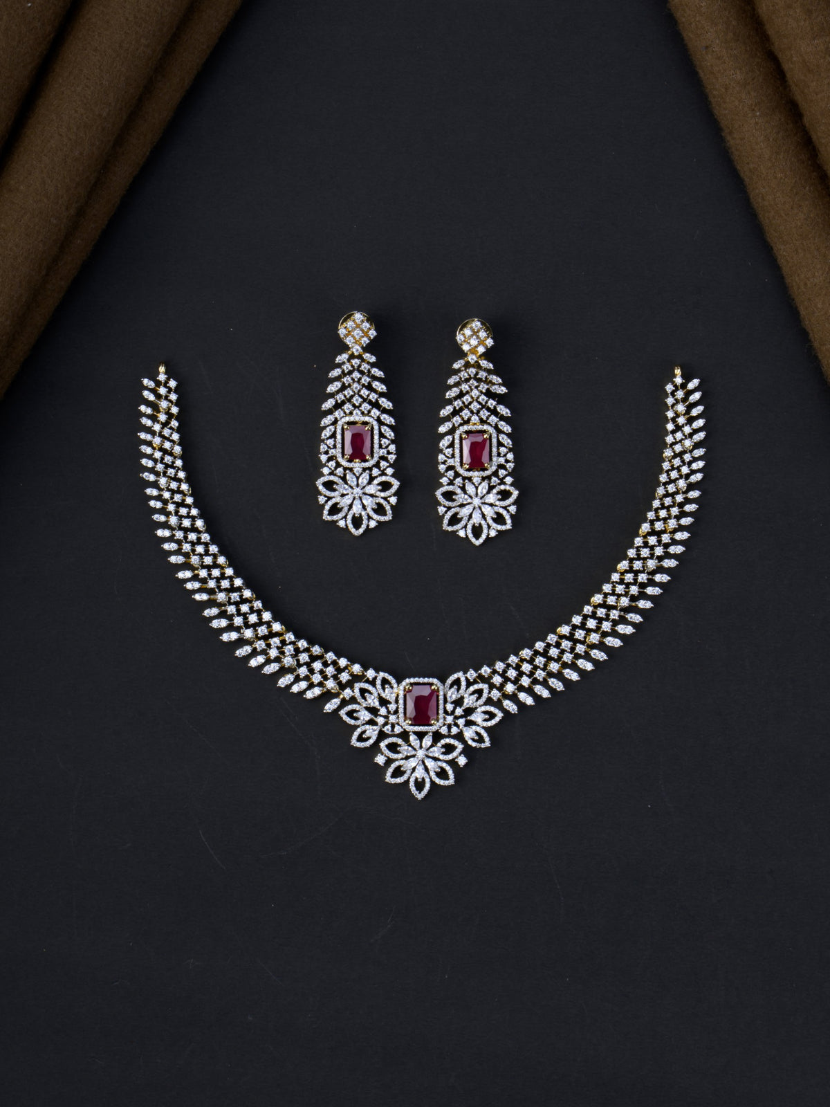 Vasanthika AD Necklace Set - Red full set