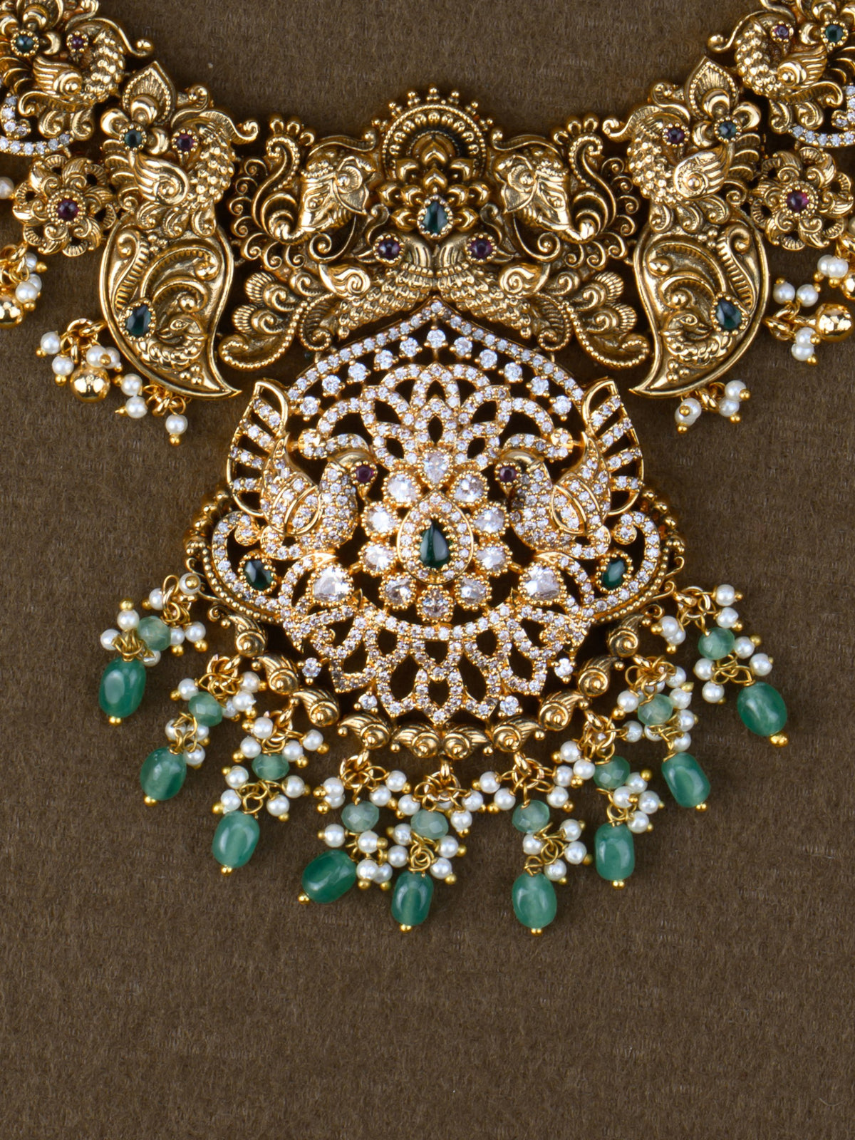 Gajamayura AD Mix Necklace Set - necklace close-up