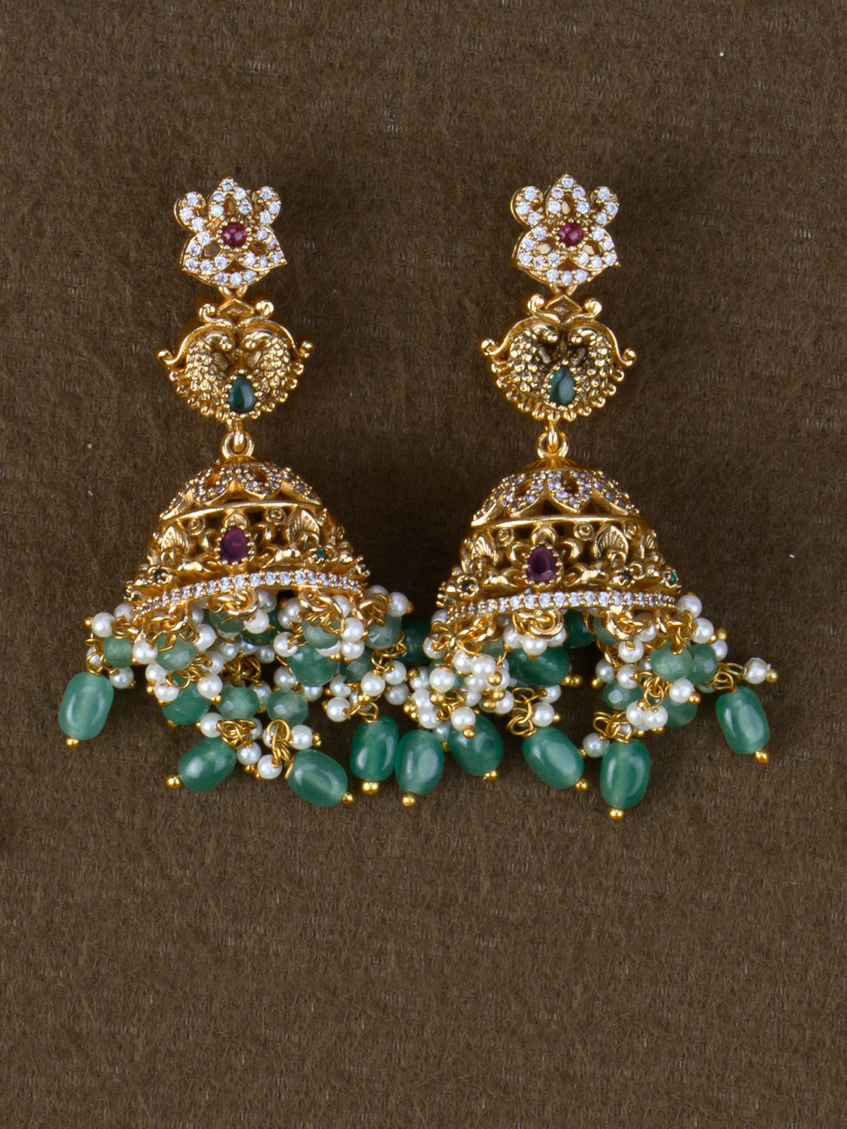 Gajamayura AD Mix Necklace Set - jhumkas