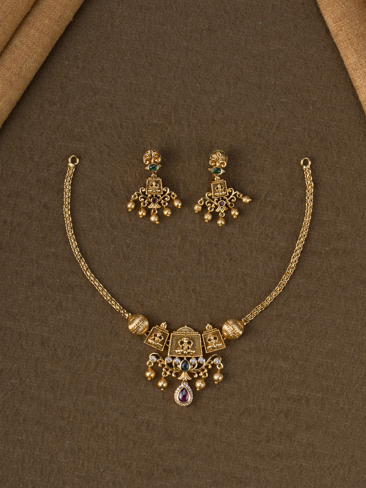 Antique Temple Lakshmi Short Necklace Set