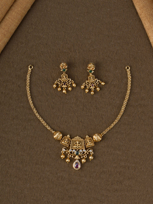 Antique Temple Lakshmi Short Necklace Set