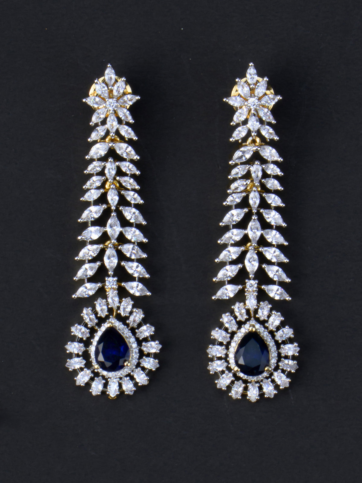 Vanamala AD Necklace Set - Blue earrings