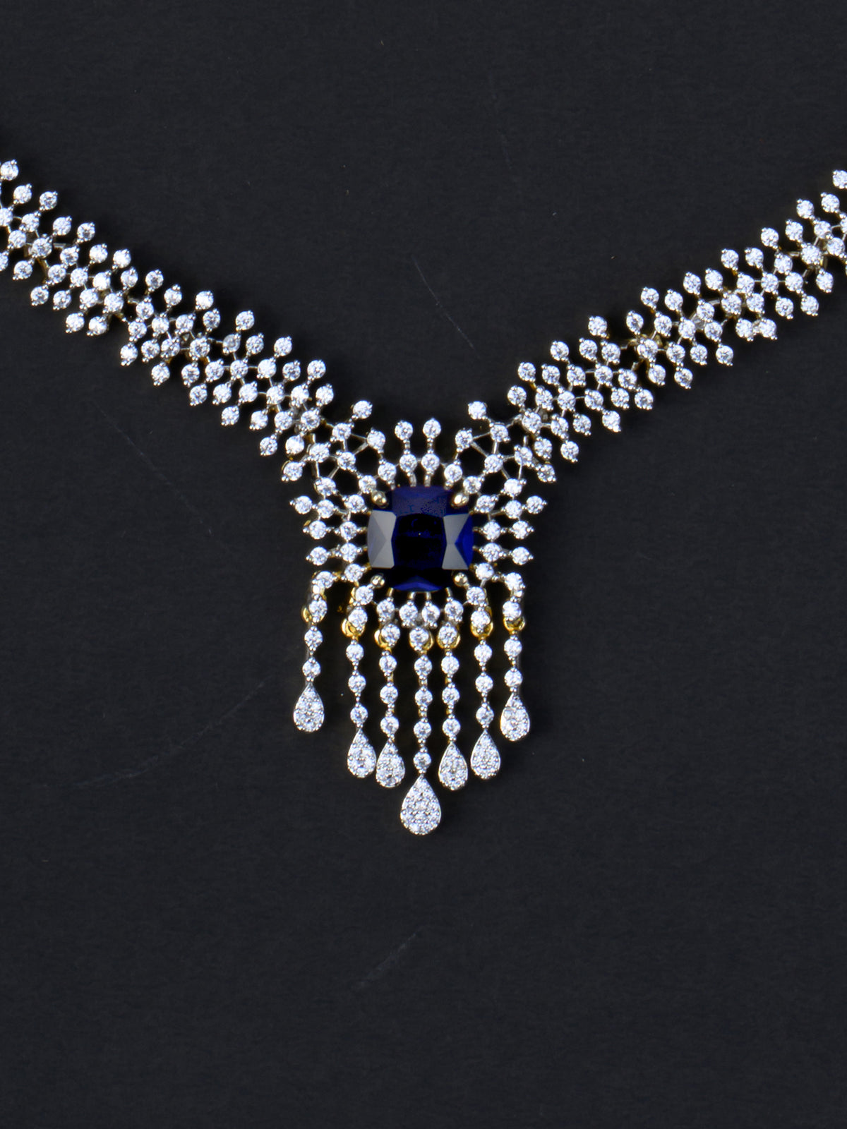 Tarini AD Necklace Set - Sapphire Blue necklace close-up