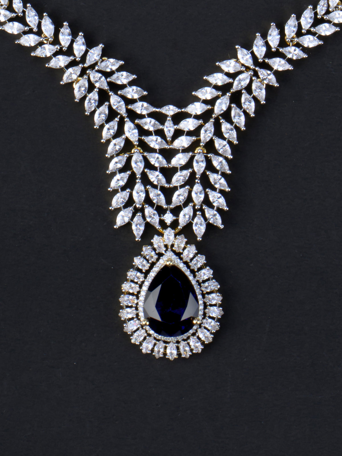 Vanamala AD Necklace Set - Blue necklace close-up