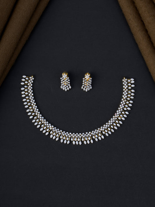 AD marquise leaf necklace set - Gold